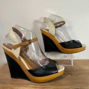 Elle Retro Colorblock Platform Wedges Womens 9 70s Disco Chunky Heel Glam